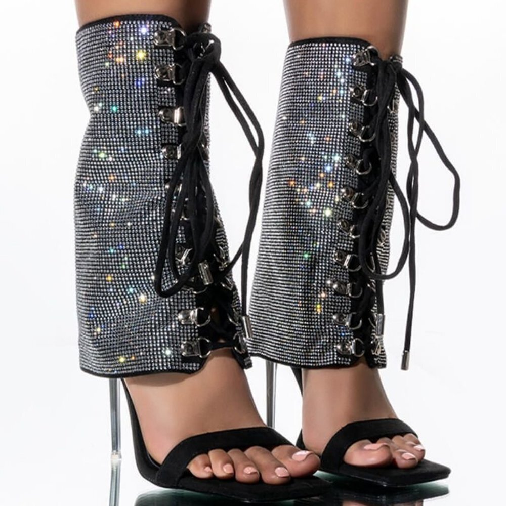 AZALEA WANG WE ALL  ABOUT THE RHINESTONES STILETTO SANDAL IN BLACK (BRAND NEW !